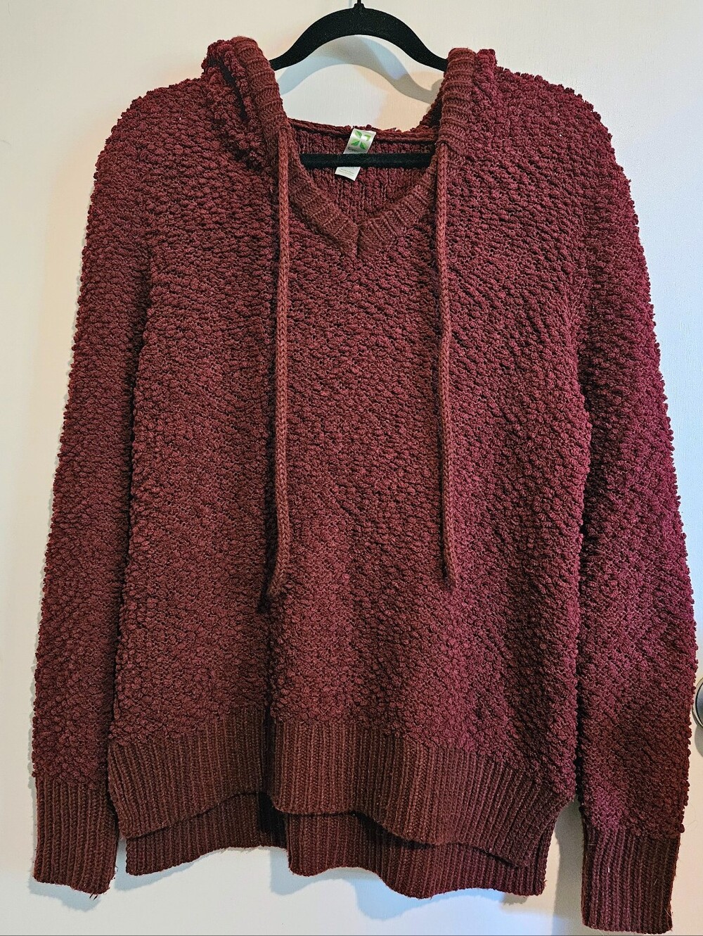 GreenTea Women’s Wine Maroon Open Knit Hooded Sweater Size Small